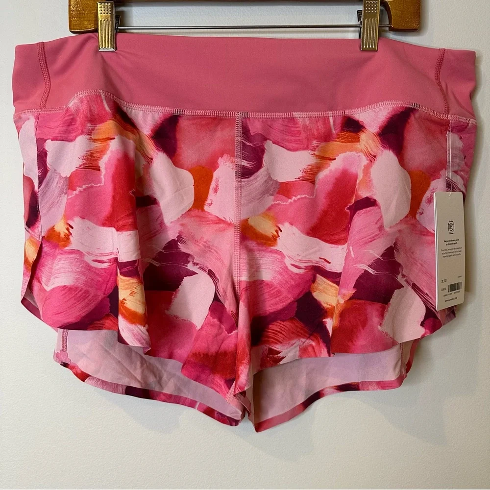 Athleta Run With It 3.5” Shorts in Pink Print NEW NWT XL